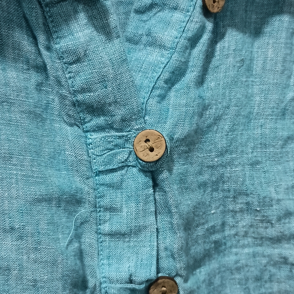 Sigrid Olsen Turquoise Blouse with Wooden Buttons - Picture 3 of 4